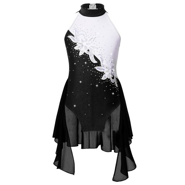 Dancewear Kid Ragazze Balletto Ginnastica Body Abito Strass Paillettes Danza lirica Figura Pattinaggio su ghiaccio Dancewear Ballerina Costumi di scena 230920