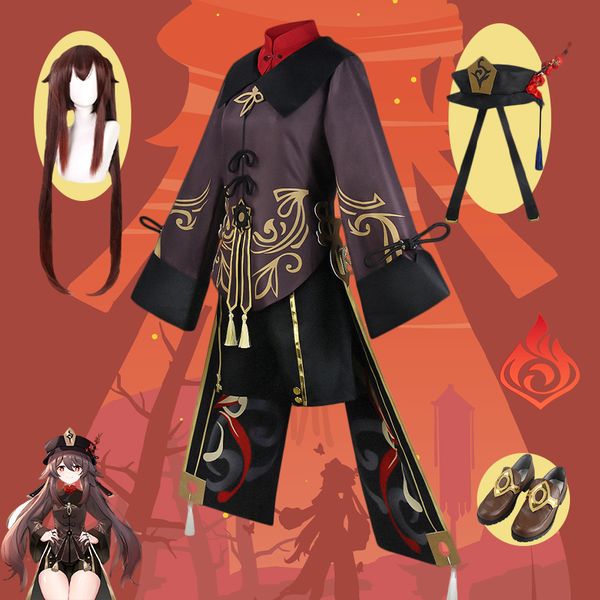 Trajes de catsuit genshin impacto hutao cosplay traje sapatos uniforme estilo chinês trajes de halloween para mulher jogo hu tao