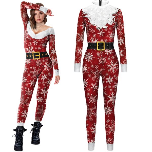 Costumi Catsuit Natale Babbo Natale Fiocco di neve Uomo Donna Sexy Tuta sottile Catsuit Costumi Cosplay Zentai Halloween Party Tuta