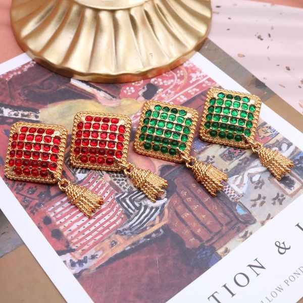 Orecchini a bottone Gioielli antichi Geometrico Rosso Verde Gemma Pietra Tendenza Accessori di lusso per feste Femme Mujer