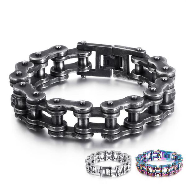 19mm Heavy Punk Rock da uomo Arcobaleno Blu Bike Biker Moto Bracciale a catena Gioielli Bracciale per bicicletta in acciaio al titanio nero Ba2726