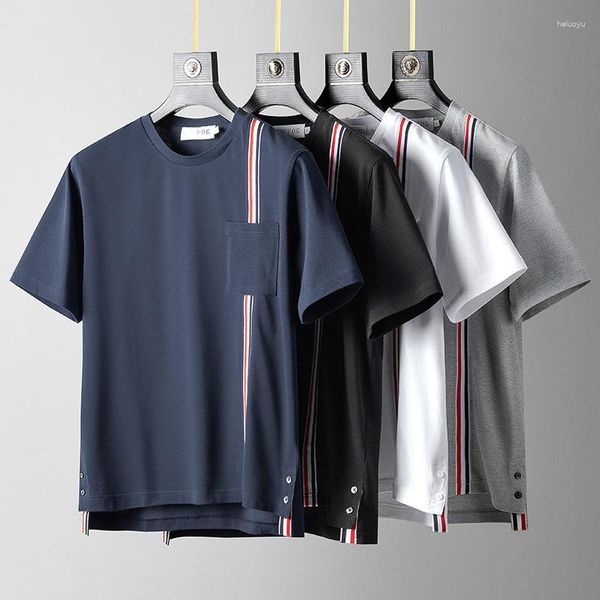 Herren-T-Shirts, High-End-Tasche, rot, weiß, blau, gewebter Streifen, reine Baumwolle, kurzärmelig, Sommermode, bequemes Freizeit-T-Shirt
