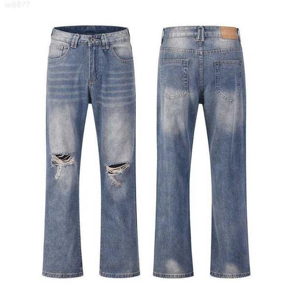 Jeans High Street Fashion Brand Tie Dye Wash Ginocchio Foro Dritto Tubo Casual Micro Flare Jeansbtgc