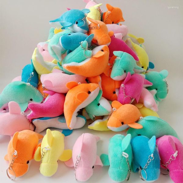 Chaveiros 50 pcs bonito golfinho boneca de pelúcia chaveiro animal chaveiro para mulheres saco pingentes festa de casamento presentes de aniversário