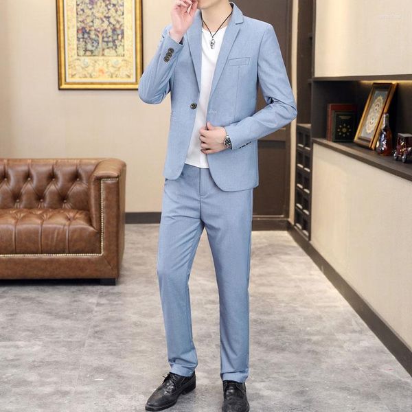 Erkekler Erkek Koreli Versiyon Slim (Suit Pantolon) Ceketli Man Damat Düğün Business Profesyonel Resmi Takım İki Parçalı Set