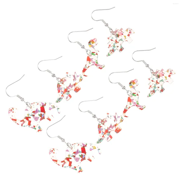 Anhänger Halsketten 4 Paar Ohrringe Frauen Tropfen Zierliche Haken Mädchen Kreative Acryl Dinosaurier Teen Mädchen Miss