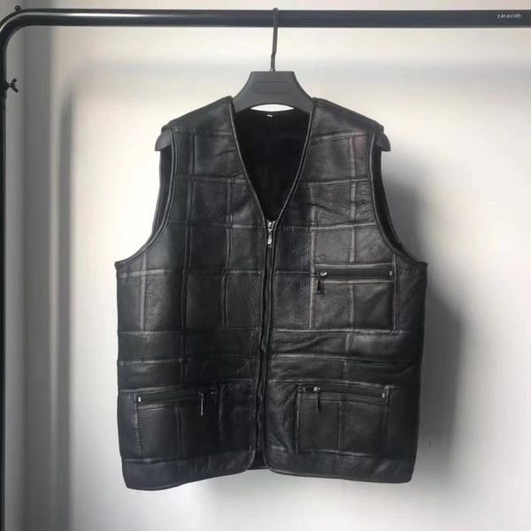 Gilet intégré en laine et fourrure pour hommes et femmes, manteau en cuir, débardeur chaud pour papa, automne et hiver