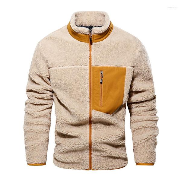 Jaquetas masculinas Homens EUA Tamanho Faux Fur Lamb Fleece Jaqueta Casual Quente Fluffy Zipper Casaco Solto Khaki Bege Grande Outerwear 3XL 4XL