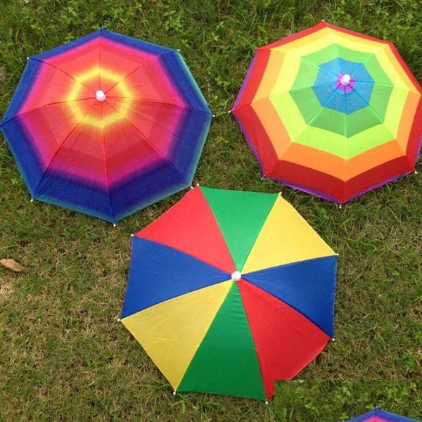Guarda-chuvas 3 cores dobrável sol arco-íris guarda-chuva chapéu para crianças Adt ajustável headband caminhadas pesca ao ar livre sol gota entregar dhkbt