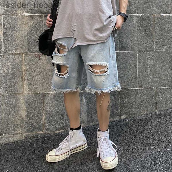 Jeans masculinos rasgados shorts jeans para homens verão ins moda calças de cinco pontos vintage jeans streetwear calças masculinas casuais bottoms plus size l230921