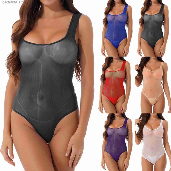 Sexy conjunto y lingerie uma peça chemises malha bodysuit clube corpo mujer oco fora do ombro ver através das mulheres y malha bodysuit q230921