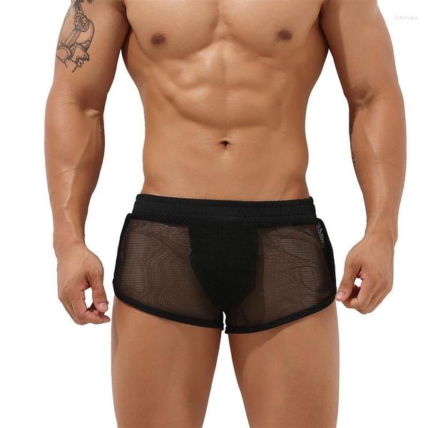 Herren Shorts Männer Casual Aro Hosen Mesh Transparent Schlaf Bottoms Unterwäsche Nachtwäsche Sport Gym Unterhosen Höschen Badehose Jogginghose