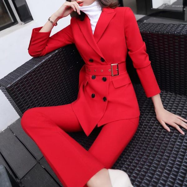 Pantaloni a due pezzi da donna Primavera coreana di alta qualità Moda casual Blazer da donna Abiti da lavoro con set Giacca da lavoro da ufficio da donna