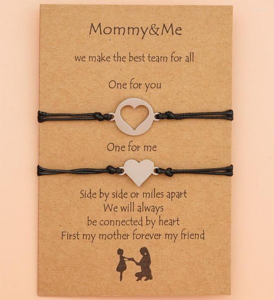 Charm-Armbänder aus Edelstahl, Liebes-Herz-Anhänger, Karte „Mama und ich“, für Frauen