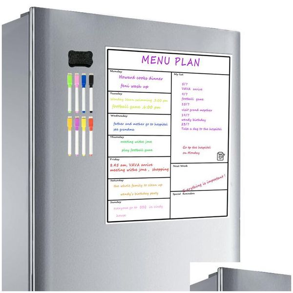 Whiteboards Großhandel Magnetische trocken abwischbare Wochenplanertafel Kühlschrank Whiteboard Kalenderbeständige Technologie Familienhaus Offi Dhhya