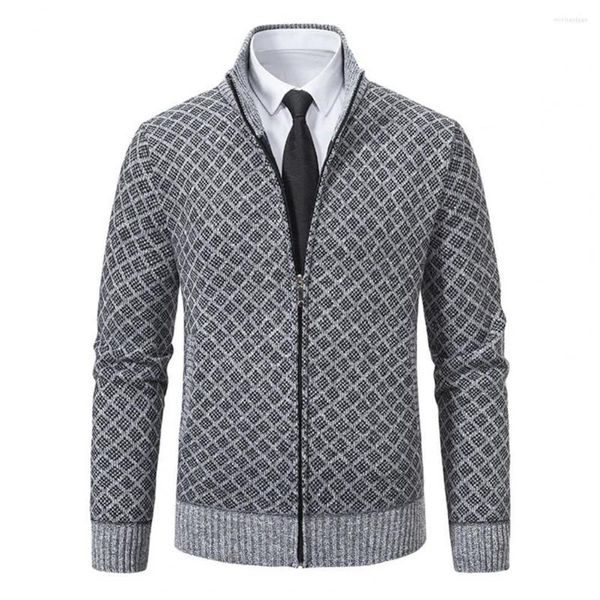 Maglioni da uomo Maglione con apertura con cerniera Motivo geometrico Elegante cardigan lavorato a maglia Cappotto caldo morbido alla moda per l'autunno