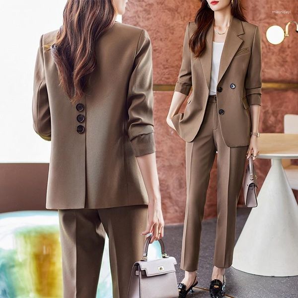 Calças femininas de duas peças terno preto conjunto primavera 2023 elegante fino ajuste ternos formais roupas de trabalho jaqueta