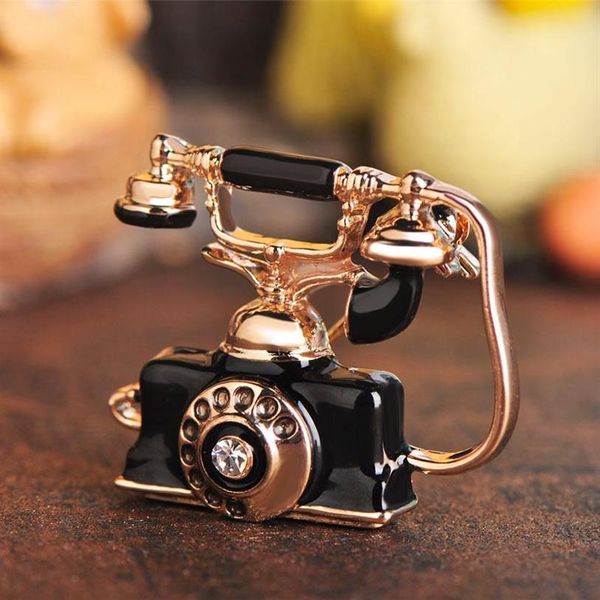 Pinos broches antigo fixo com fio telefone forma mulheres homens vintage lembranças presentes roupas decoração vívido esmalte brooch205r