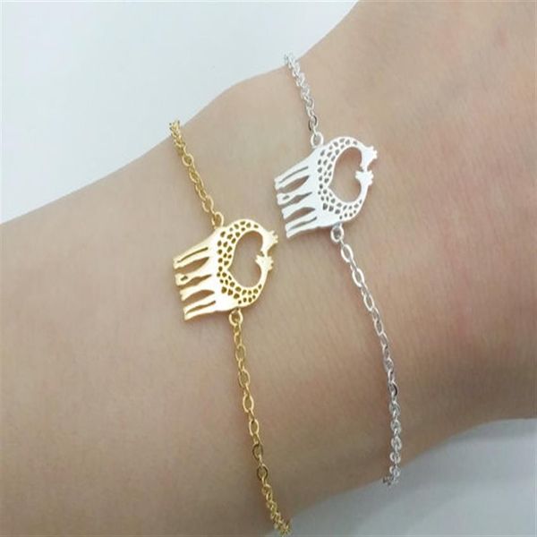 10 pz Semplice adorabile Doppia Giraffa Cervo Bracciale Oro Argento Carino Cuore Amorevole Giraffe Bracciali Gioielli animali per coppie277g