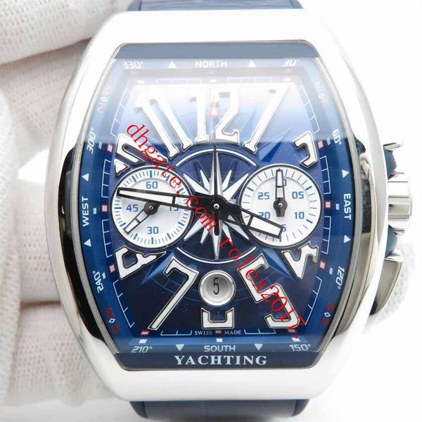 Produtos masculinos Vanguard 44mm relógio 7750 Valjoux Movimento automático com cronógrafo funcional relógio mostrador azul explodido Numer284L