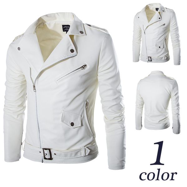 Venta al por mayor-Chaqueta de gamuza de motocicleta para hombre Estilo sólido Rojo Negro blanco Chaquetas de cuero de imitación Hombres Coreano Slim Fit Marca masculina Punk Man Coat