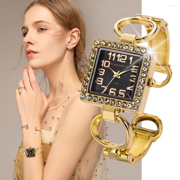 Нарученные часы Sdotter Luxury Watch for Women 2023 квадратный циферблат страза из нержавеющей стали.