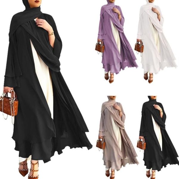 Roupas étnicas Muçulmano Manga Longa Flowy Maxi Cardigan Islâmico Frente Aberta Kimono Abaya Robe Turquia Kaftan Cor Sólida Cinto Loose225O