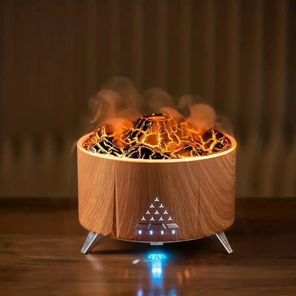 Umidificatore con diffusore di fiamma di simulazione, umidificatore con diffusore di lampada vulcano da 11,83 once, umidificatore con nuvola d'aria di fiamma, diffusore di oli essenziali premium con telecomando