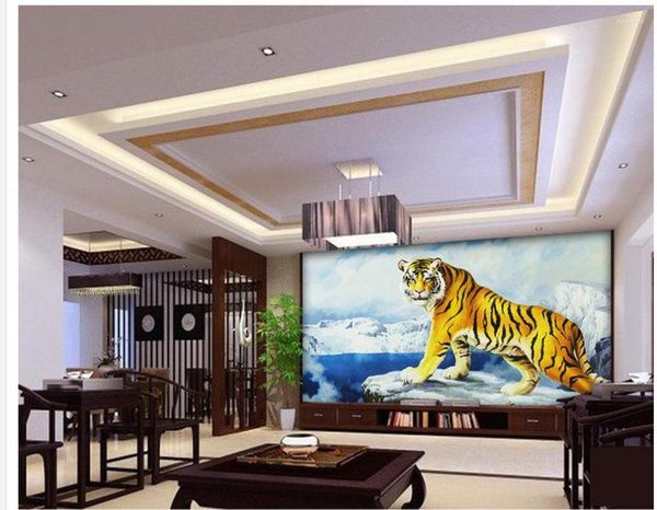 Sfondi Carta da parati Moderna 3d Decorazione domestica King Of The Forest Tiger TV Wall Painting Room