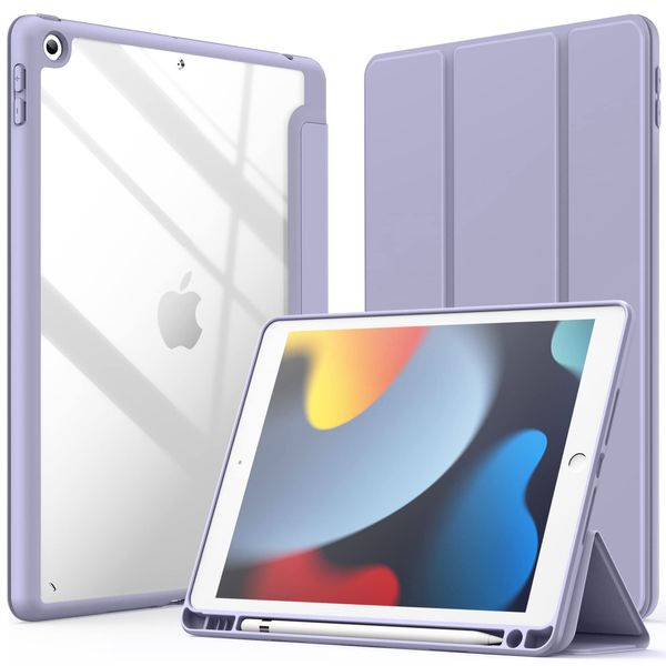 Capa protetora para iPad para iPad de 10,2 polegadas com porta-lápis Transparente e transparente com suporte fino e à prova de choque para tablet Auto Wake/Sleep