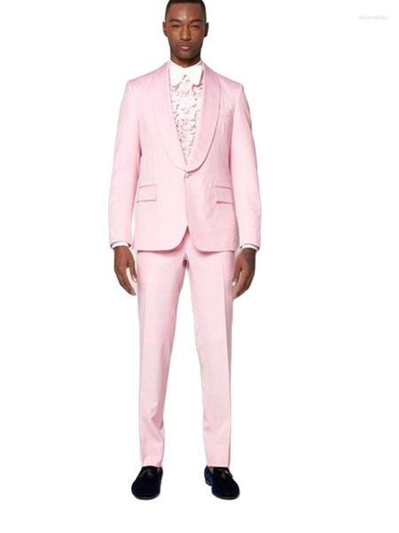 Abiti da uomo 2023 I più venduti Set da uomo rosa per matrimonio 2 pezzi (giacca pantaloni cravatta) Casual elegante blazer da ballo pantaloni cena festa