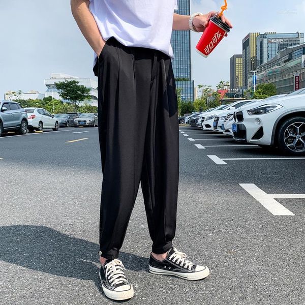 Мужские брюки, весенне-летний костюм, мужской повседневный костюм Harajuku, корейская мода, элегантный черный прямой шаровар, мужская уличная одежда
