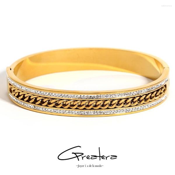Bangle Greatera elegante 316L aço inoxidável cadeia pulseiras pulseiras para mulheres 18k banhado a ouro strass charme pulseira jóias 2023
