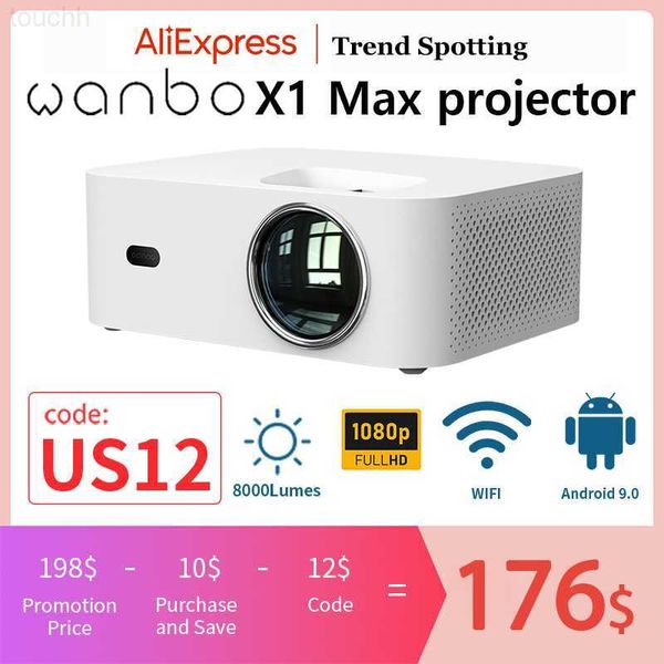 Projektörler Wanbo X1 Max Projektör Android 9.0 WiFi Telefon Tam HD 1920*1080p 8000Lümen 4K Global LED Mini Taşınabilir Projektör Ev Ofisi L230923