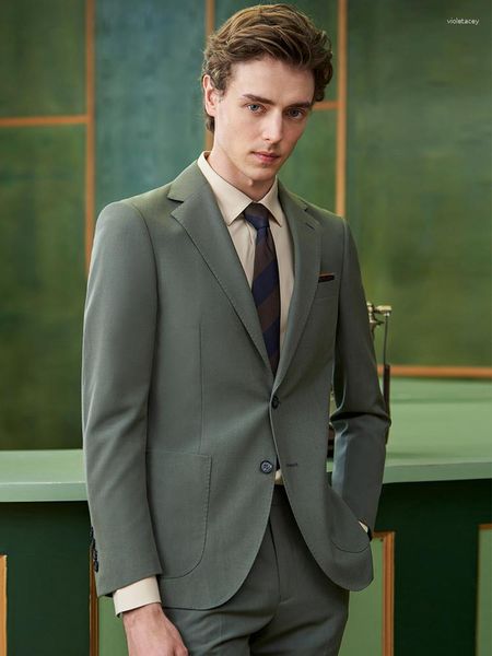 Abiti da uomo 23% lana Set da uomo Verde monopetto 4 stagioni Matrimonio Sposo Abbigliamento formale da festa Uomo d'affari Abbigliamento quotidiano Taglie forti 58