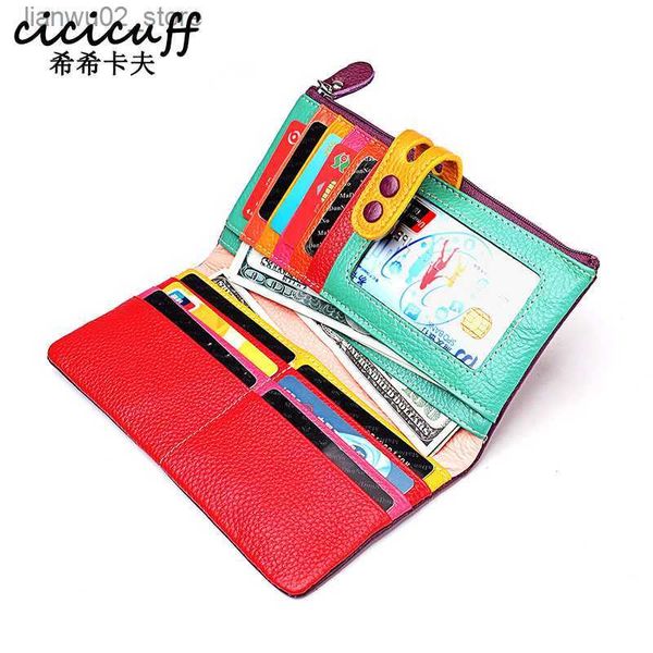 Clipes de dinheiro CICICUFF Moda Carteira Mulheres Couro Genuíno Longo Embreagem Senhoras Bolsa com Bolso Com Zíper Carteira de Telefone Colorido Feminino Billfold Q230921