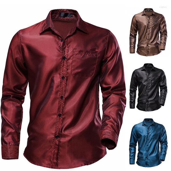 Camisas de vestido masculinas 2023 mangas de rosto brilhante manga longa desempenho nightclub roupas masculinas ropa de hombre blusas