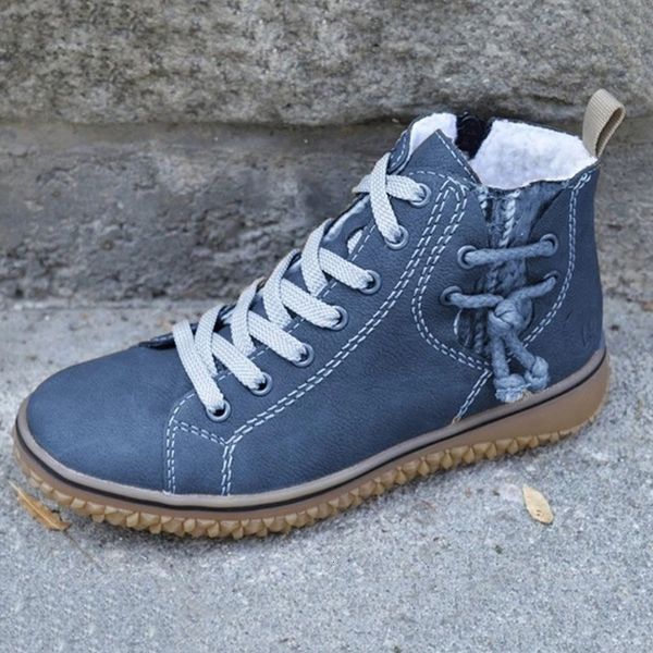 Botas curtas para mulheres inverno quente pelúcia trabalho ao ar livre sapatos de algodão redondo dedo do pé rendas senhoras plana neve botas de mujer 230921