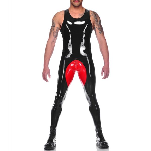 Costumi Catsuit Collant sportivi da uomo in lattice nero Body in gomma da 0,4 mm