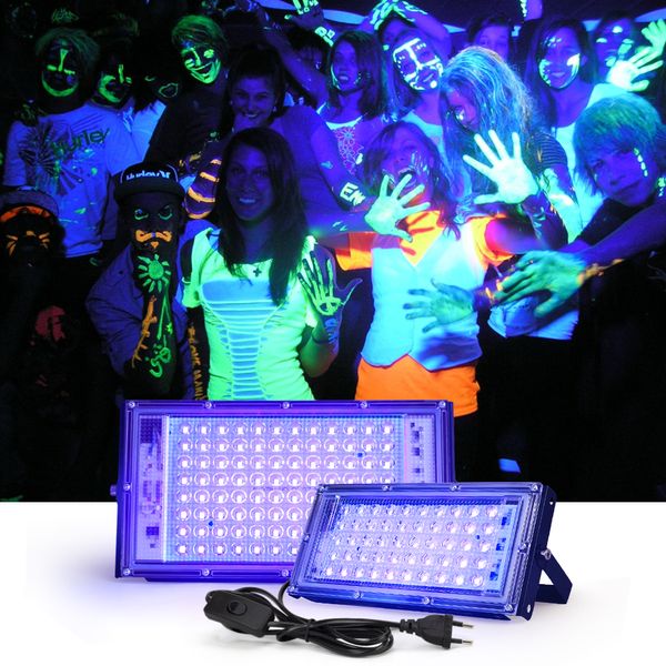 Luz de inundação uv 50w 100 ac220v 395nm 400nm lâmpada fluorescente ultravioleta do palco com plugue da ue para a festa de dança da barra blacklight