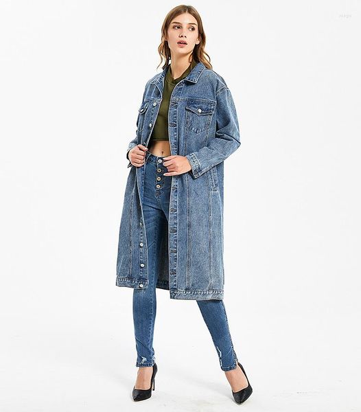 Damen-Trenchcoats, klassische Damen-Jeansjacke, Übergröße, lockere Ärmel, Knopfleiste, Jeansmantel