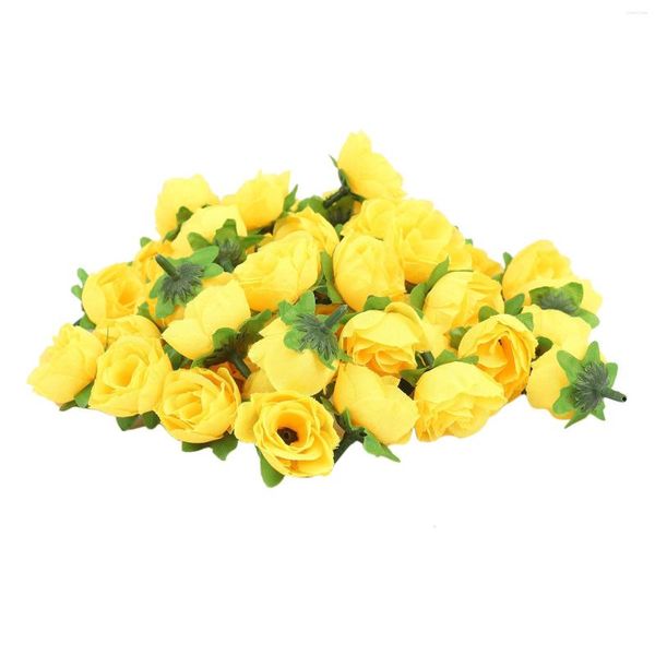 Flores decorativas tecido amarelo cabeças de flores artificiais de seda para decoração pacote de 50 peças