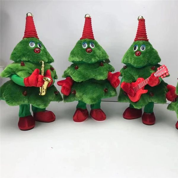 Bonecas de pelúcia árvore de natal dançando música brinquedo elétrico pelúcia engraçado cantando música natal árvore boneca brinquedo para menina e menino presentes decoração 230921