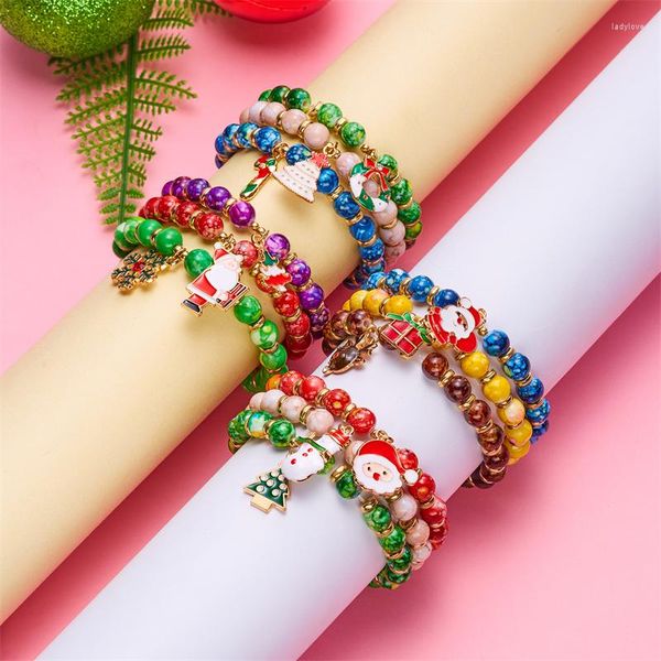 Charm Armbänder 3 Teile/satz Mode Weihnachtsbaum Elch Weihnachtsmann Schneemann Perlen Armband Für Frauen Männer Jahr Geschenk Ornament