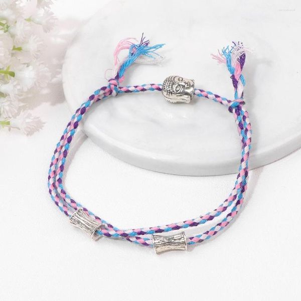 Braccialetti con ciondoli alla testa di Buddha alla moda, fatti a mano, corda intrecciata colorata, donna, uomo, amicizia, amuleto, braccialetti intrecciati