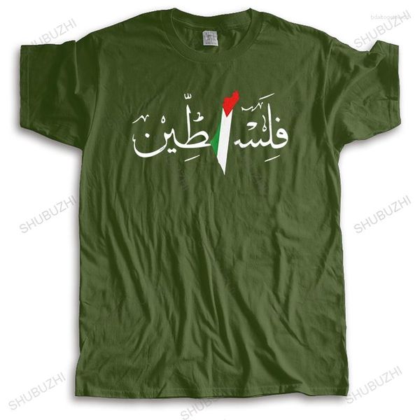 Magliette da uomo Palestina Nome arabo con bandiera palestinese Mappa Camicia da uomo Maglietta in cotone Maglietta Freedom Maglietta stampata a maniche corte Merch