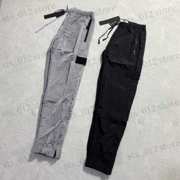 Calças masculinas primavera e outono função metal náilon bolso bordado emblema calças casuais estilo fino calças reflexivas t230921