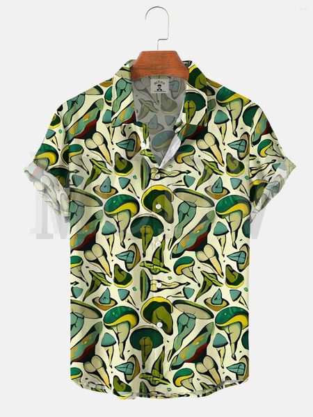 Herren-Freizeithemden, lustiges und sexy Pilz-Druck-Kurzarm-Hemd, übergroßes Stretch-Music Car Aloha