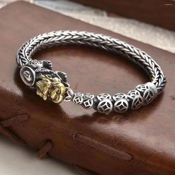 Link pulseiras acessórios vintage personalizado moeda de cobre pixiu pulseira para homens moda jóias dominador velho tailandês prata quilha corrente