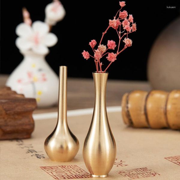 Vasos mini vaso de cobre puro desktop decorativo antigo metal sala de estar arranjo de flores ornamentos criativos